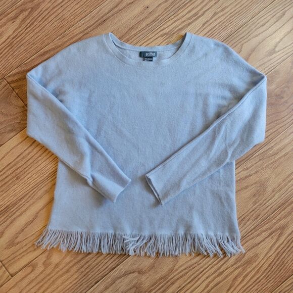 Griffen 100% Fringed Cashmere Baby Blue Knit Sweater Women's Size S Small - Picture 5 of 6